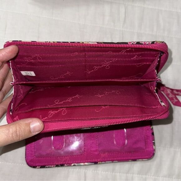 Vera Bradley RFID Very Berry Fuchsia Pink Brown Zip Turn-lock Large Wallet - Picture 10 of 10